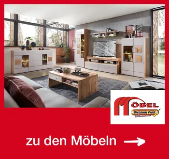 Stilvolle Wohnwand mit Vitrine, Sideboard und Couchtisch in Holzoptik. Möbel Discount Profi bietet moderne Möbel für Wohnzimmer mit viel Stauraum und attraktivem Design.